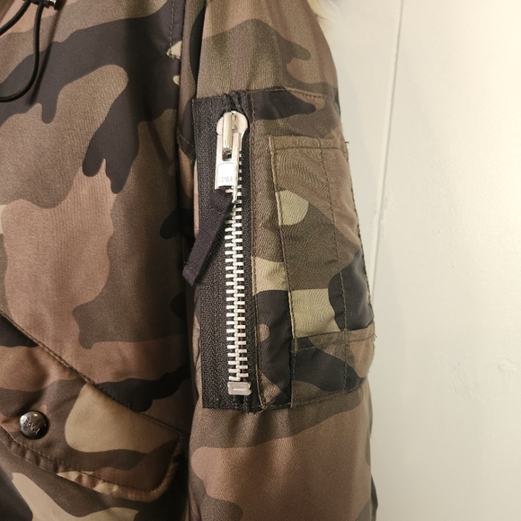 SAM. Green Camo Bomber Insulated Jacket Racoon Fur Trim Size XS Winter Coat - Picture 7 of 14
